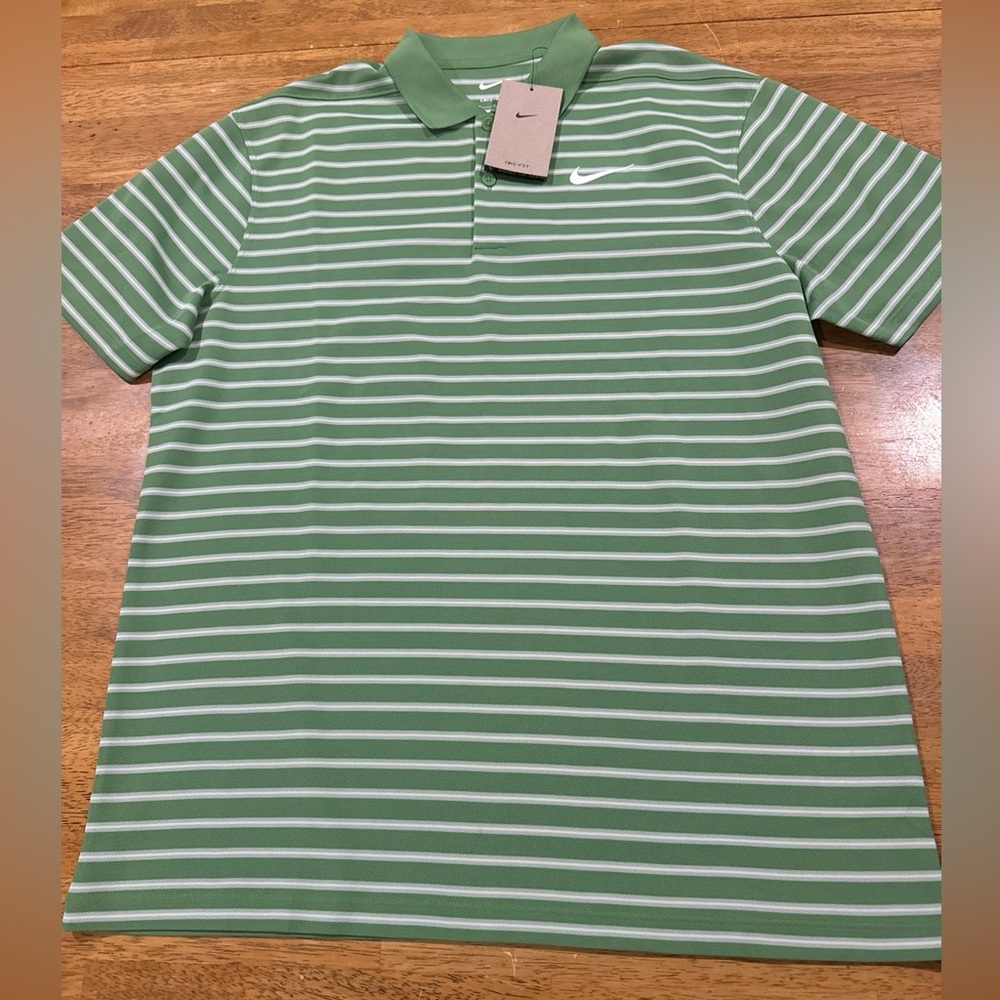 Nike Dri-Fit Victory Stripe Polo Shirt Green White DH0829 350 Men's Medium New